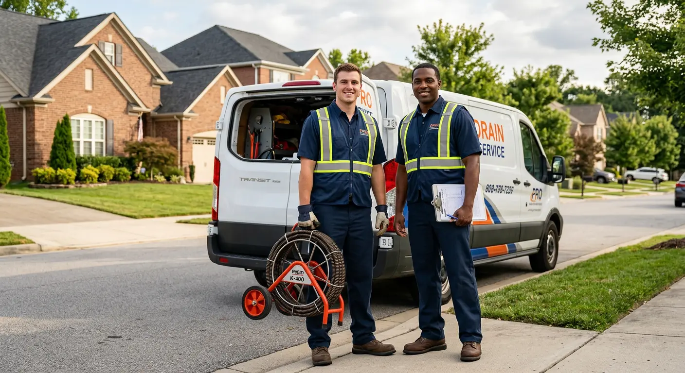 Sewer and drain service team with equipment ready for work in Newberry