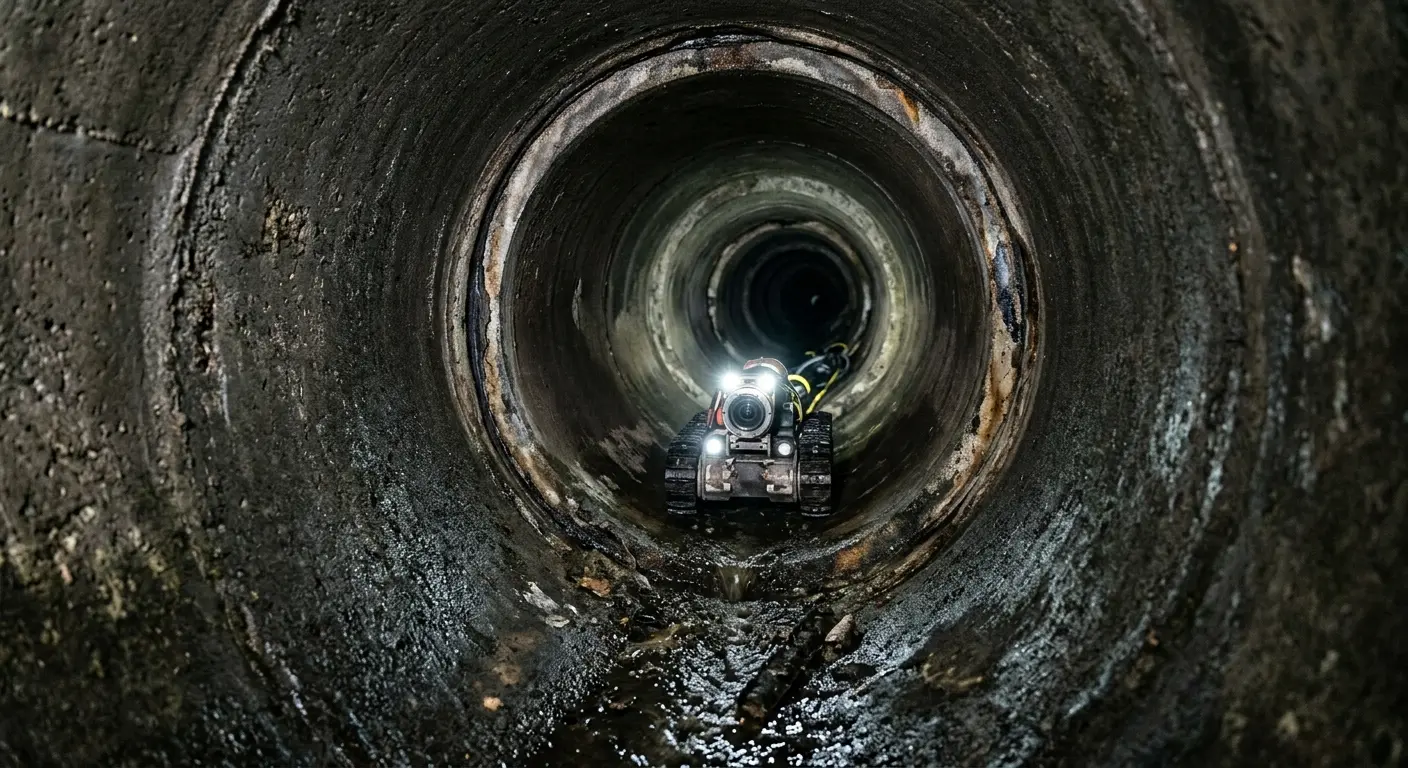 Robotic sewer camera inspecting pipe interior for Sewer Line Cleaning in Newberry